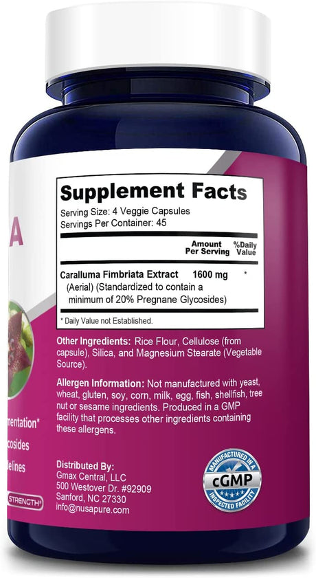 Nusapure Caralluma Fimbriata 1600Mg - 180 Veggie Capsules (Non-Gmo, Gluten Free)