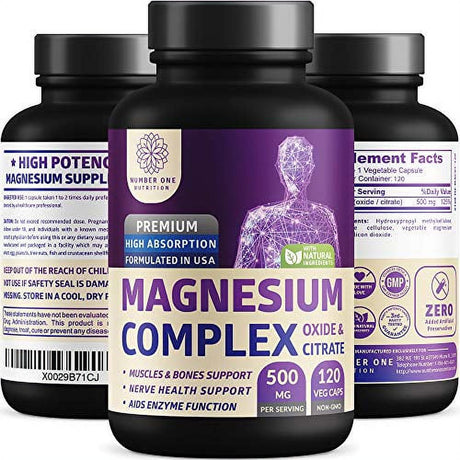 Number 1 Magnesium Complex 120 Veggie Capsules Powerful Supplement for Sleep, Leg Cramps, Muscle Recovery & Relaxation Unisex