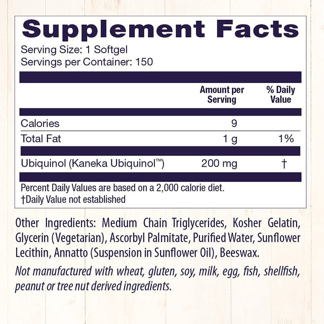 Healthy Origins Ubiquinol 200 Mg (Kaneka QH, Non-Gmo, Gluten Free, Heart Support, Energy Support), 150 Softgels