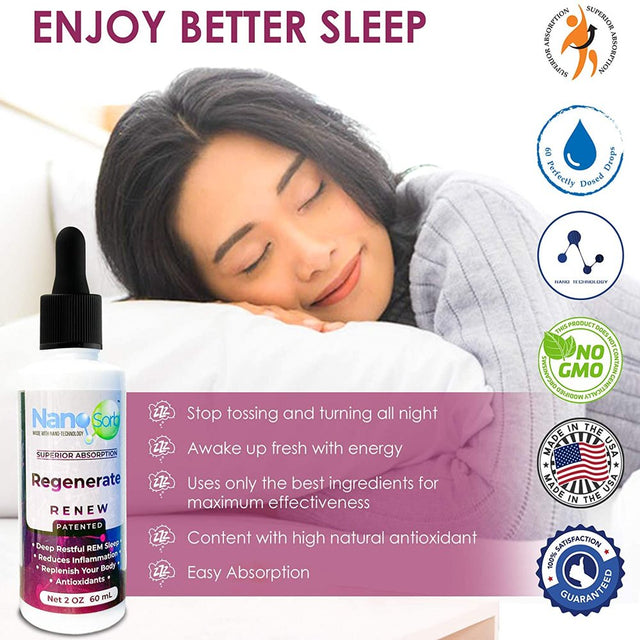 Nanocorhealth Renew Regenerate Sleep Supplement - Liquid Melatonin, Zinc, Selenium, Jujube Extract - Promotes Deep, Restful Sleeping - Natural Nighttime Calming Drops for Adults - 2Oz, 60Ml Bottle