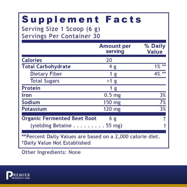 Premier Research Labs Fermented Beets - Supports Healthy Gut Microbiota, Cardiovascular System & Metabolic Activity - Features Nitrates & Phytocompounds - Gluten & GMO Free Powder - 6.3 Oz