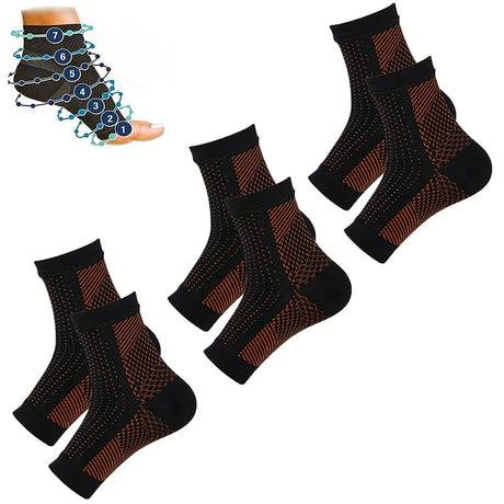 Weloille 3 Pairs Ankle Compression Sleeves for Plantar Fasciitis - Ankle Foot Brace for Injury Recovery, Open Toe Neuropathy Socks, Toeless Ankle Compression Socks for Women & Men