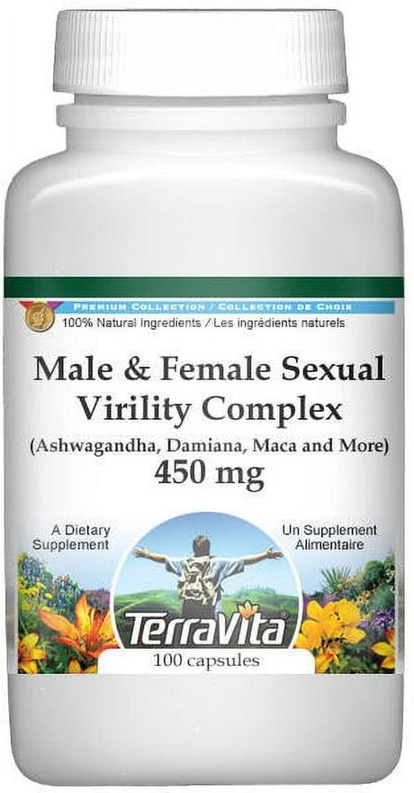 Male and Female Sexual Virility Complex - Ashwagandha, Damiana, Maca and More - 450 Mg (100 Capsules, ZIN: 517135) - 3-Pack