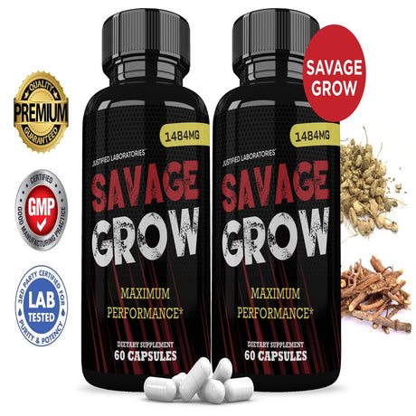 (2 Pack) Savage Grow Men’S Health Supplement 1484Mg 120 Capsules