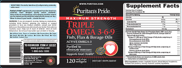 Puritan'S Pride Maximum Strength Triple Omega 3-6-9 Fish, Flax & Borage Oils