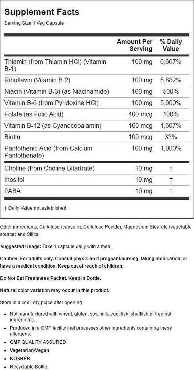 NOW Supplements, Vitamin B-100, Energy Production*, Nervous System Health*, 250 Veg Capsules