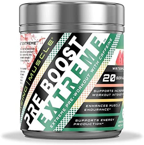 Amazing Muscle Pre Boost Extreme - Pre-Workout Formula with Caffeine, Bioperine, Bcaas & More - Supports Increased Workout Intensity - Enhances Muscle Endurance -20 Full Servings (Watermelon)