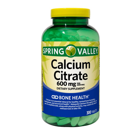 Spring Valley Calcium Citrate Tablets Dietary Supplement, 600 Mg, 300 Count