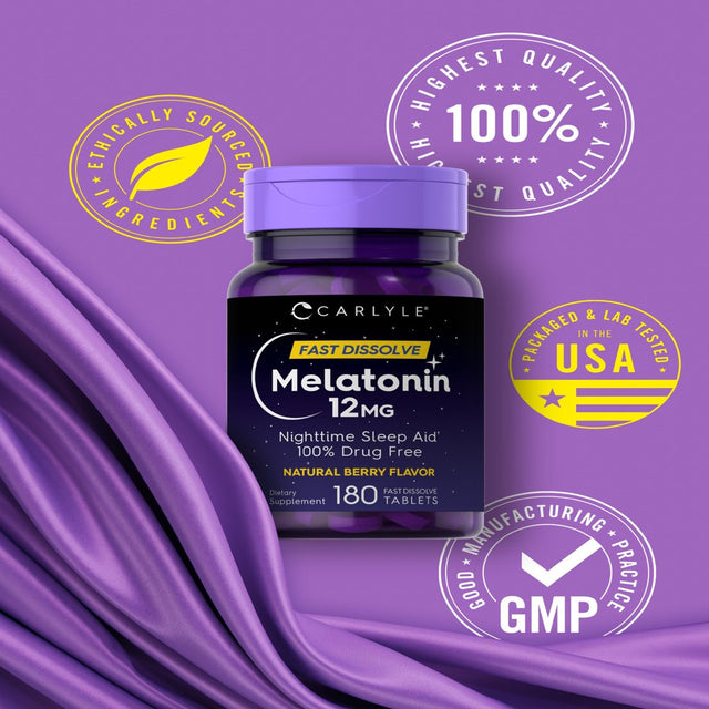 Carlyle Melatonin 12 Mg 180 Tablets | Natural Berry Flavor | Vegetarian