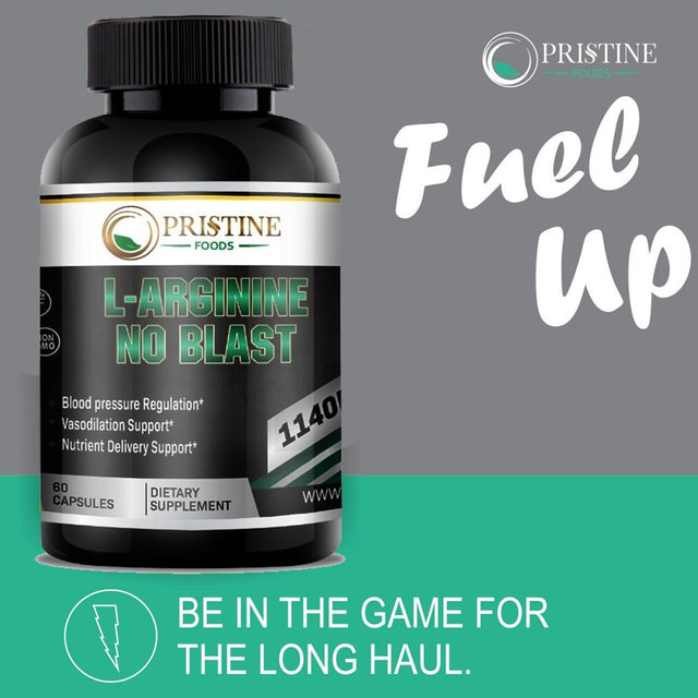 Pristine Foods L-Arginine No Blast - Extra Strength Alpha-Ketoglutarate & L-Citrulline - Muscle Builder, Pre Workout - 60 Capsules