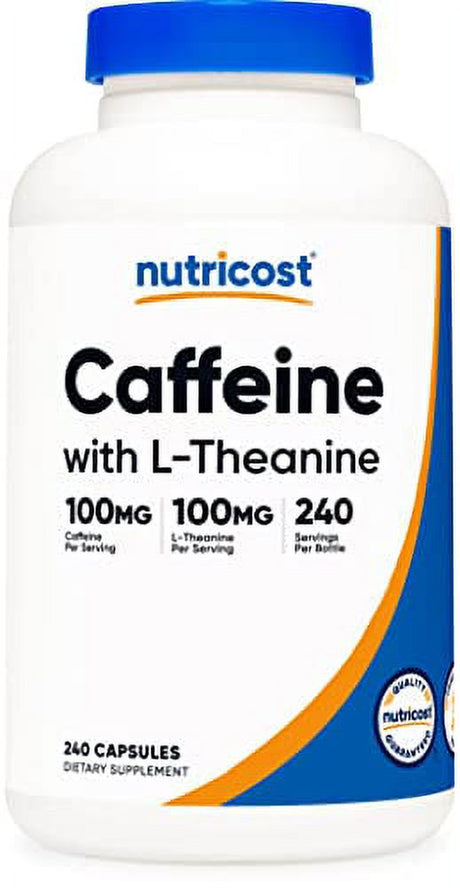 Nutricost Caffeine with L-Theanine, 100Mg of Each, 240 Capsules, 240 Servings - Non-Gmo and Gluten Free