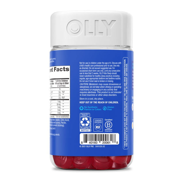 OLLY Kids Sleep Support Gummy Supplement, 0.5Mg Melatonin, L Theanine, Raspberry, 70 Ct