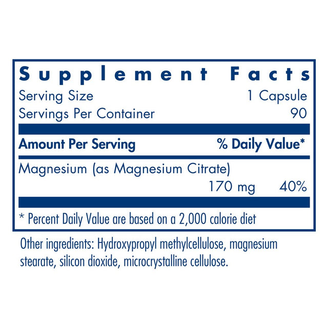 Allergy Research Group - Magnesium Citrate - Well-Absorbed, Bone and Stress Support - 90 Vegetarian Capsules