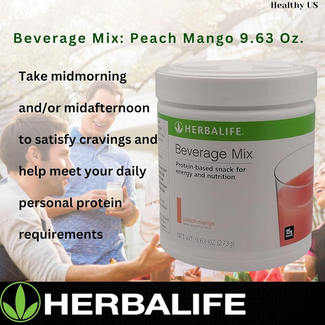 HERBALIFE Beverage Mix: Peach Mango 9.63 Oz.(273G) Protein-Based Snack for Energy and Nutrition, Helps Satisfy Hunger Cravings between Meals, 0 Sugar, Naturally Flavored