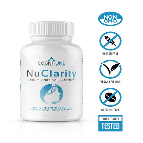 Cognitune Nuclarity Nootropic Brain Supplements for Memory and Focus, Mental Clarity with Ginkgo Biloba, Phosphatidylserine, Alpha Gpc, Bacopa, Rhodiola, Huperzine A, Dietary Supplements - 60 Capsules