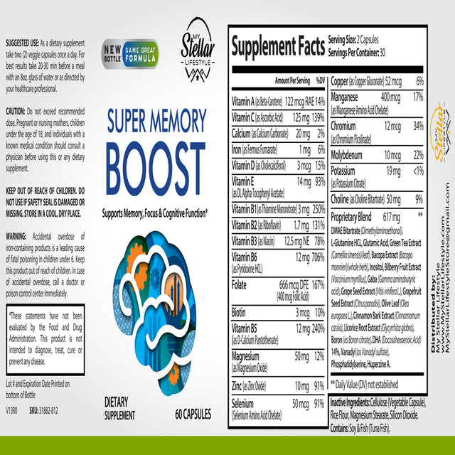 Super Memory Boost, Supports Memory, Focus & Cognitive Function-60 Capsules