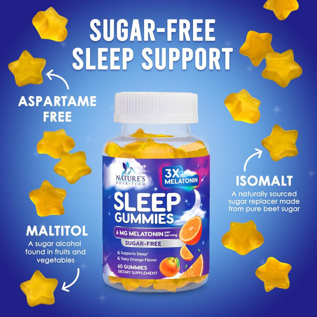 Sleep Melatonin Gummies for Adults Sugar Free - Natural Melatonin Sleep Gummy, Extra Strength Gummy Supplements, Sleep Support Vitamin Supplement, Vegan, Gelatin Free, Non-Gmo, 6Mg, 60 Sleep Gummies