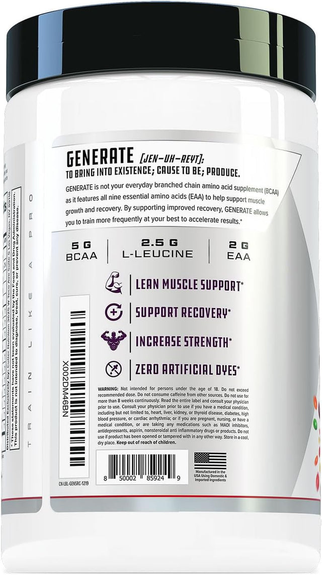 Cutler Nutrition Generate EAA and BCAA Powder: Best Branched Chain Amino Acids Supplement with Essential Amino Acids, 5G Bcaas, 2G Eaas for Lean Muscle Mass | Sour Rainbow Candy, 30 Servings