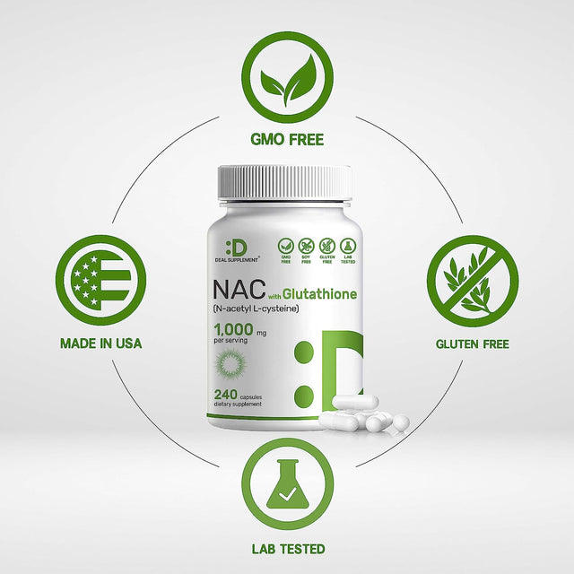 NAC Supplement 1,000Mg per Serving | 240 Capsules, N-Acetyl Cysteine with Glutathione 50Mg – Antioxidant Support for Immune Health, Lung, & Liver Function