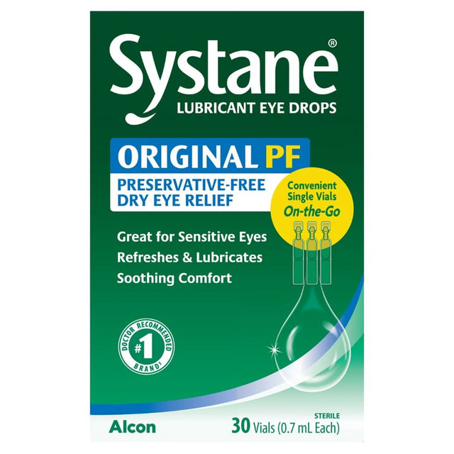 Systane Lubricant Eye Drops for Dry Eye Symptoms, 30 Preservative-Free Vials