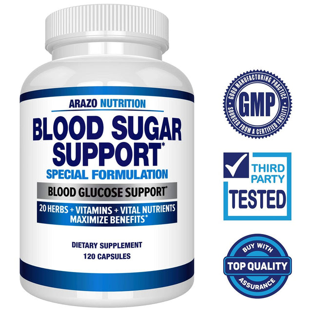 Blood Sugar Support Supplement - 20 Herbs & Multivitamin for Blood Sugar Control with Alpha Lipoic Acid & Cinnamon - 120 Pills - Arazo Nutrition