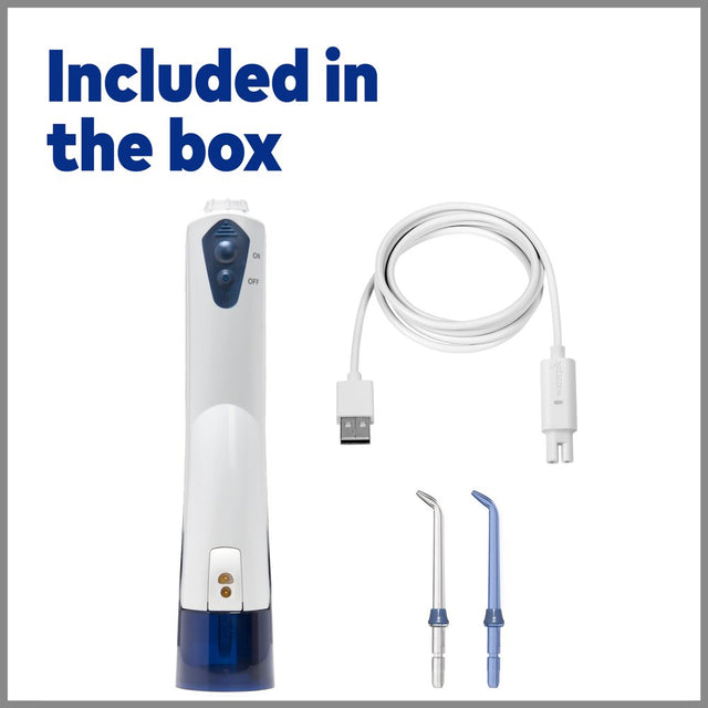 Waterpik Cordless Portable Rechargeable Water Flosser, WP-360 White and Blue