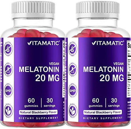 Vitamatic Melatonin 20Mg Gummies for Adults, 30 Servings - Non-Habit Forming Sleep Aid Supplement (60 Gummies (Pack of 2))