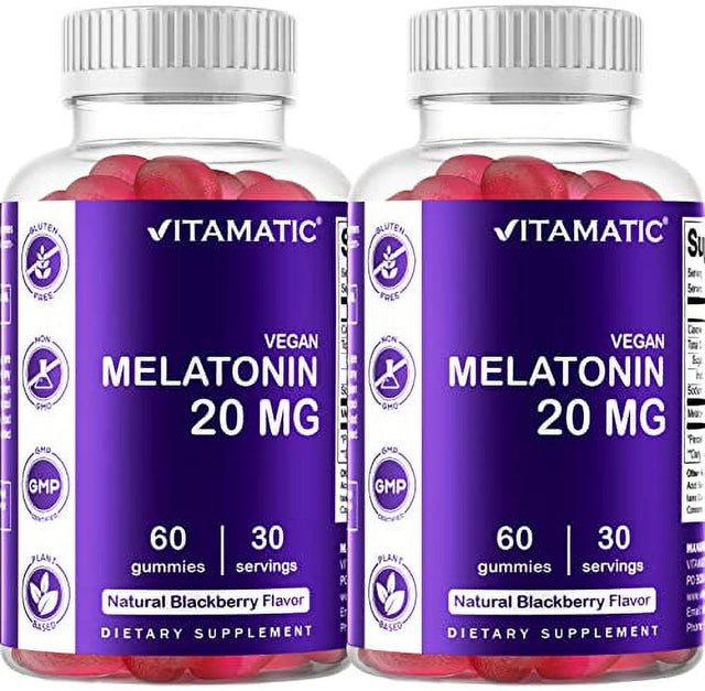 Vitamatic Melatonin 20Mg Gummies for Adults, 30 Servings - Non-Habit Forming Sleep Aid Supplement (60 Gummies (Pack of 2))