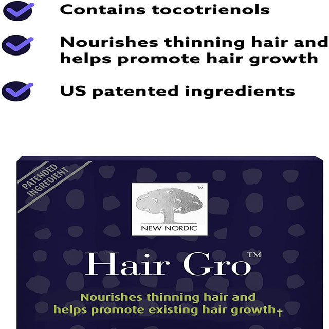 New Nordic Hair GRO | Hair Growth Supplement Tablets | Biotin & Palm Fruit Extract for Natural Regrowth | Swedish Made | 60 Count (Pack of 1)