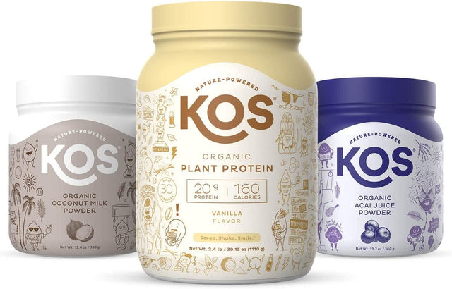 KOS Tropical Paradise Bundle (Plant-Based Vanilla Protein + Organic Acai Powder + Organic Coconut Milk Powder)