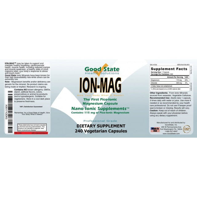 Good State | ION-MAG - Ionic Magnesium Chloride Supplement - 240 Veggie Capsules