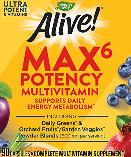 Nature'S Way Alive! Max6 Potency Multivitamin, High Potency Antioxidants & B-Vitamins to Support Daily Energy Metabolism*, 90 Tablets