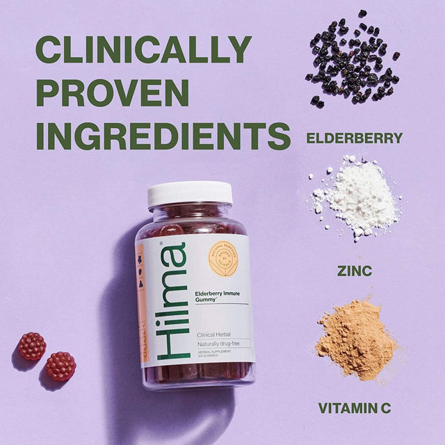 Hilma Elderberry Gummies with Zinc & Vitamin C - Natural, Vegan + Clinically Proven Ingredients - Doctor Formulated + Tested - 60 Gummies