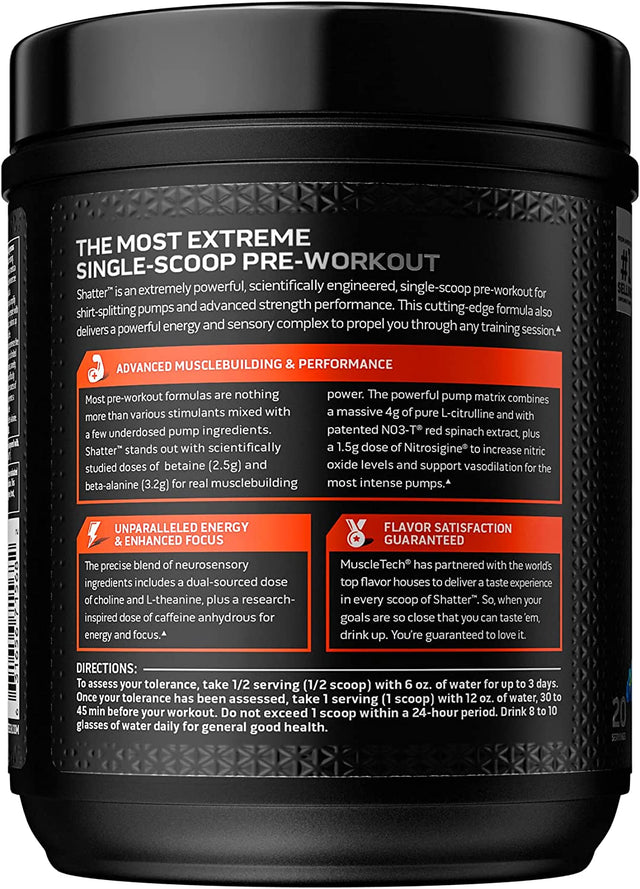 Pre Workout Powder Muscletech Shatter Pre-Workout Preworkout Powder for Men & Women Preworkout Energy Powder Drink Mix Sports Nutrition Pre-Workout Products | Sour Blue Razz (20 Servings)