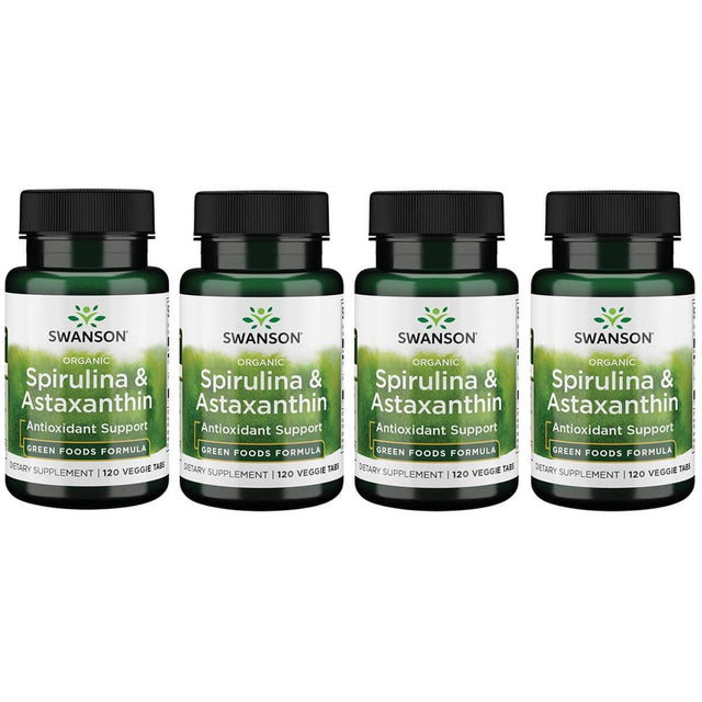 Swanson Organic Spirulina & Astaxanthin 120 Veg Tabs 4 Pack