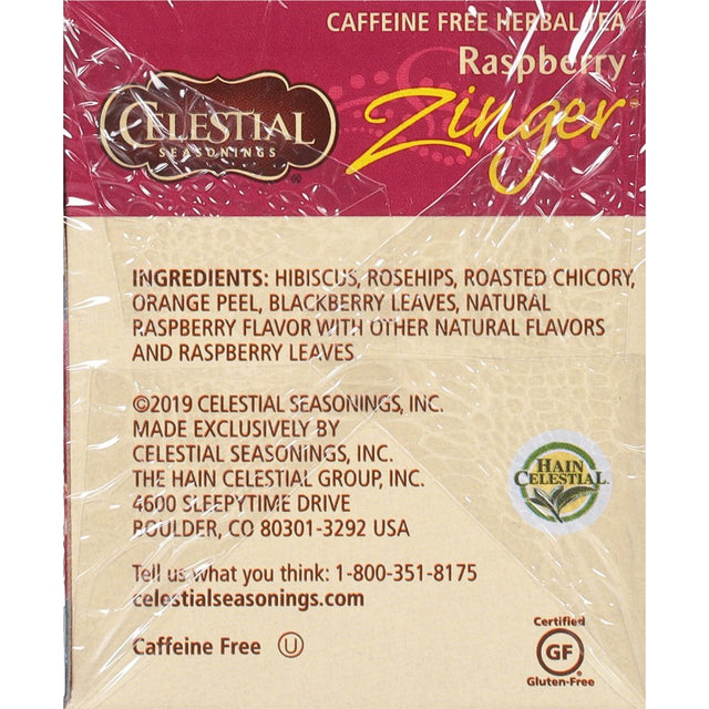 Celestial Seasonings Zinger Raspberry Caffeine-Free Herbal Tea Bags, 20 Count