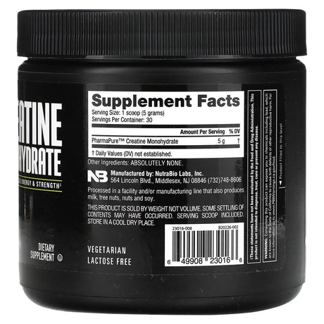 Nutrabio Creatine Monohydrate Powder 150 Gram 5.3 Ounces