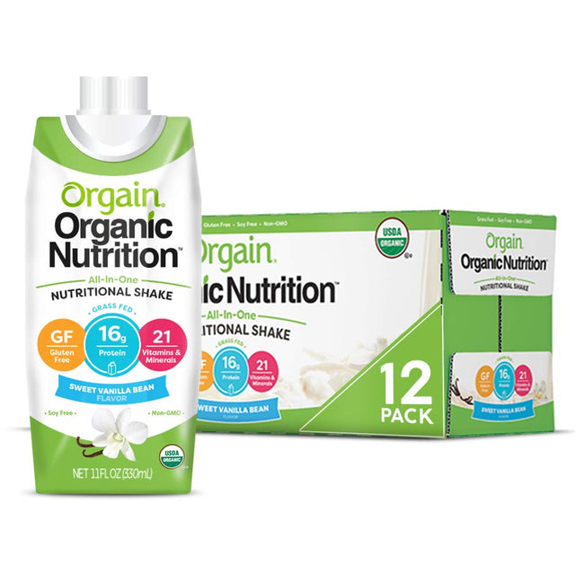 Orgain Protein Shakes Bundle - Grass Fed Whey and Milk Protein, Vanilla Flavored (12 Pack)