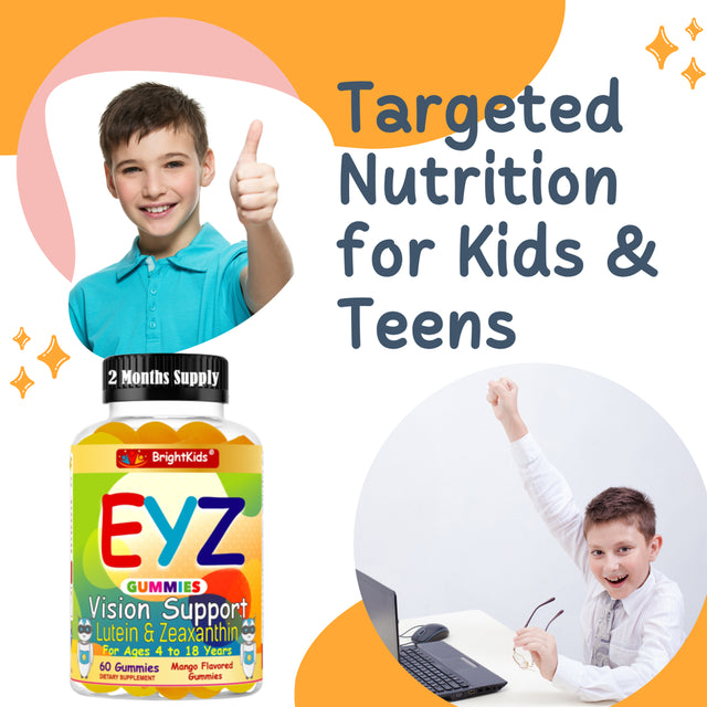 Lutein & Zeaxanthin Eye Vitamins for Kids, Delicious Vegan Eye Health Vitamins with Lutein and Zeaxanthin Gummy Vitamins for Kids Eye Care, Lutein Gummies for Vision 60 Gummies