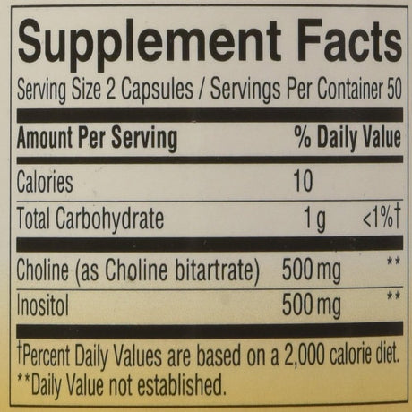 Nature S Way Choline & Inositol, Brain Health*, Cellular Energy*, Mg per Serving, 100 Capsules