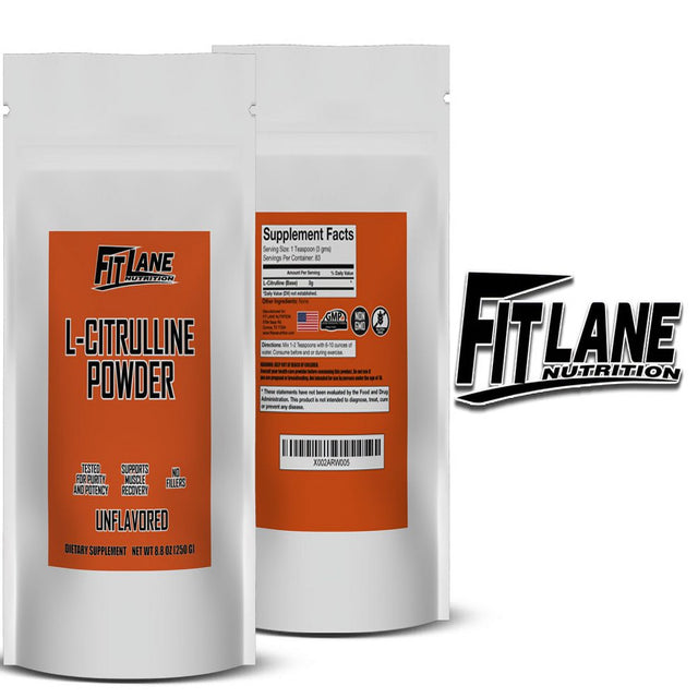 L-Citrulline Powder 250 Grams - Bulk Free Form Amino Acid Supplement - Raw and Pure with No Additives by Fit Lane Nutrition.