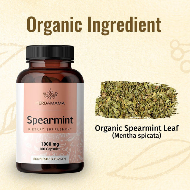 HERBAMAMA Spearmint Leaf - Organic Support for Respiratory & Digestive Health, 100 Caps