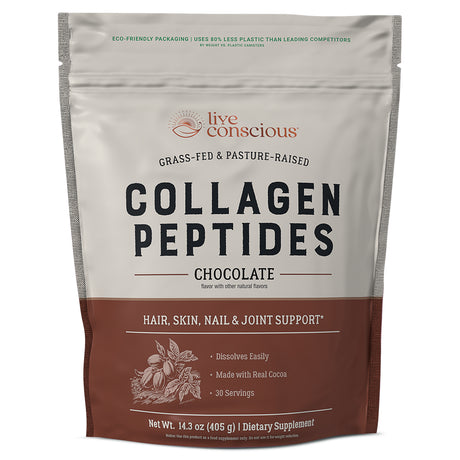 Live Conscious Peptides Chocolate - Grass-Fed, Pasture-Raised Types I & III Collagen & 19 Diverse Amino Acids Support Skin, Hair, Nails & Joint Health. Delicious Chocolate Flavor. 30-Day Supply