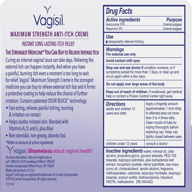 Vagisil Anti-Itch Creme Maximum Strength Instant Itch Relief 1 Oz