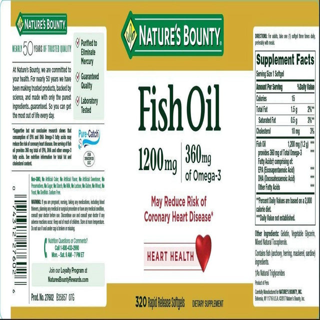 Nature'S Bounty Omega-3 Fish Oil 1200 Mg Softgels 320 Ea