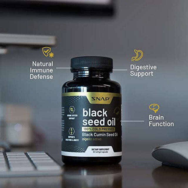 Black Seed Oil Capsules 100% Cold Pressed - Immune Support, Detox Aid, Inflammation Relief, Skin, Hair & Joint Health - Organic Black Cumin Seed, High Potency Nigella Sativa (90 Softgel Capsules)