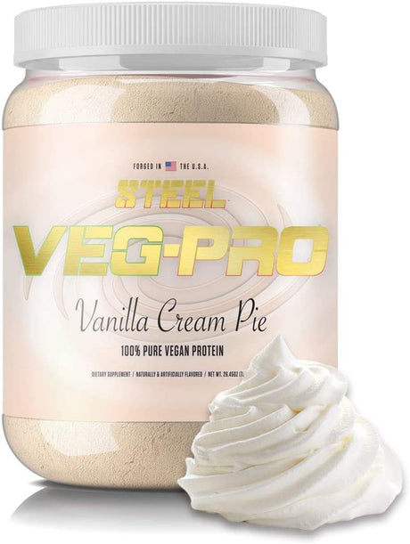 Steel Supplements Veg-Pro | Vegan Protein Powder, Vanilla Cream Pie | 25 Servings (1.65Lbs) | BCAA Amino Acid | Gluten Free | Non Dairy | Low Carb Formula