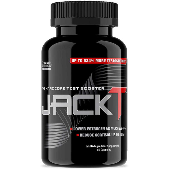 Ultimate Nutrition Jack T Hardcore Testosterone Booster Supplement with Longjack, Ashwagandha for Men, 60 Capsules