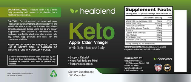 Apple Cider Vinegar with Spirulina and Kelp – Detox and Immune Support Formula - 120 Capsules