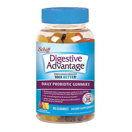 Digestive Advantage Daily Probiotic - Natural Fruit Flavor Gummies (80 Count in a Bottle), Helps Relieve Minor Abdominal Discomfort and Occasional Bloating, Supports Digestive and Immune Health, Cfus